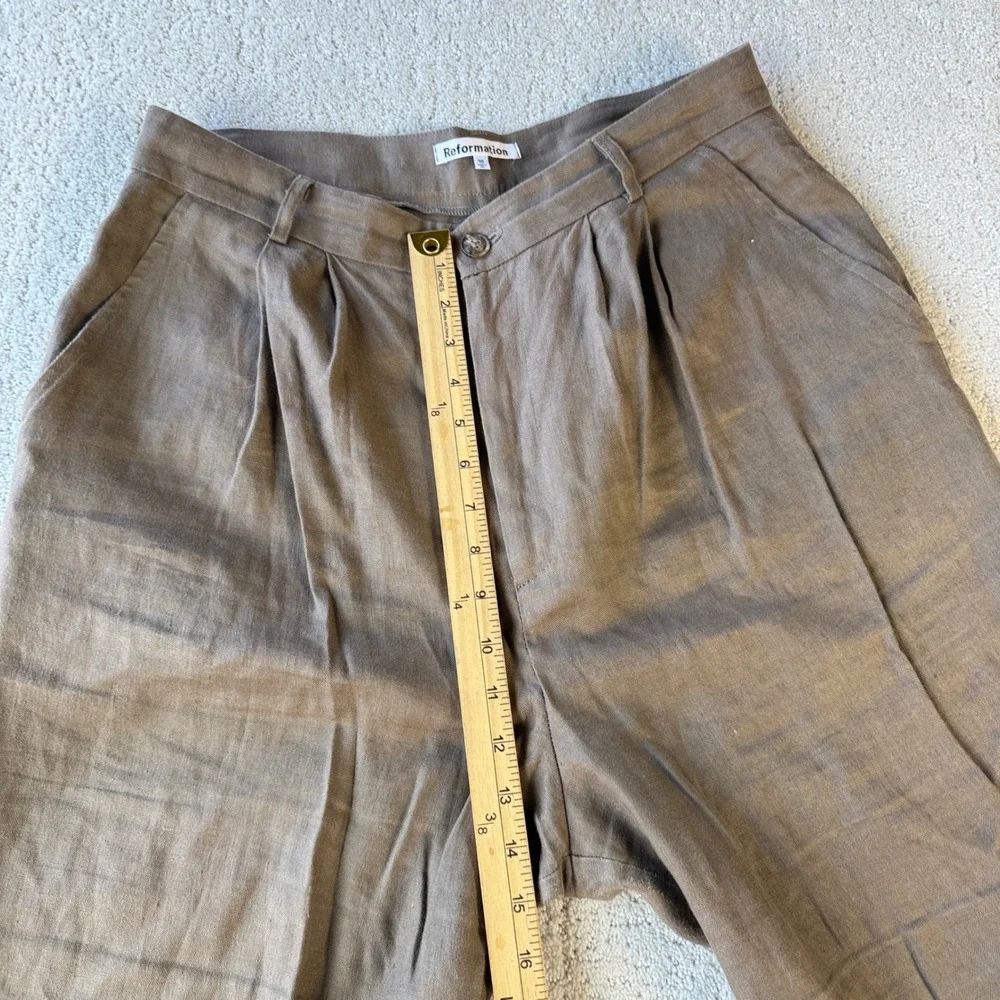 Reformation Mason Pants Women 10 Tan $188 100% Linen High Rise Wide Leg